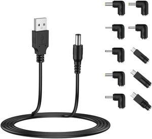 USB to DC 5V Power Cord, Universal DC 5.5x2.1mm Plug Jack Charging Cable with 10 Connector Tips(5.5x2.5, 4.8x1.7, 4.0x1.7, 4.0x1.35, 3.5x1.35, 3.0x1.1, 2.5x0.7, Micro USB, Type-C, Mini USB) 5FT