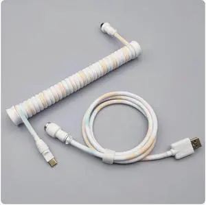 Coiled Keyboard Cable,Custom Coiled Type-C to USB A Cable,Double-Sleeved Wire with 2 Generation Metal Aviator Connector for Mechanical Gaming Keyboard - Yellow