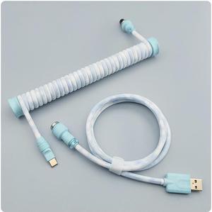 Coiled Keyboard Cable,Custom Coiled Type-C to USB A Cable,Double-Sleeved Wire with 2 Generation Metal Aviator Connector for Mechanical Gaming Keyboard - Blue