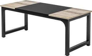 Modern Computer Desk, 70.8 x 31.5 inch Large Office Desk Computer Table Study Writing Desk Workstation for Home Office, Black Metal Frame, Grey Oak