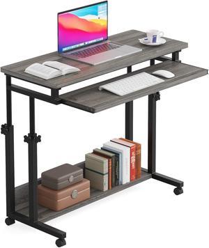 Portable Desk for Sofa and Bed, Height Adjustable Mobile Laptop Table Small Standing Desk Rolling Computer Cart Workstation with Keyboard Tray on Wheels for Home Office - Grey