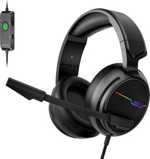 USB Pro Gaming Headset for PC - 7.1 Surround Sound Headphones with Noise Cancelling Microphone- Memory Foam Ear Pads RGB Lights for Laptops