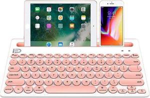 Dual Channel Multi-Device Universal Cute Wireless Bluetooth Keyboard Portable Slim with 20m Connection Distance for Tablet Smart Phone PC Windows Android iOS Mac - Pink