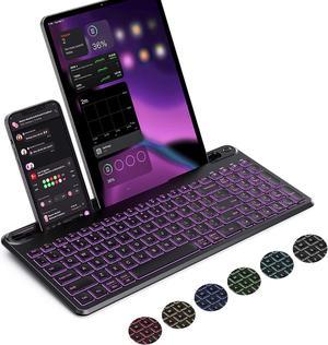 Backlit Multi-Device Bluetooth Keyboard for Tablet Phone Computer - Wireless Illuminated Rechargeable Keyboard with Number Pad Connect Up to 4 Devices Compatible Mac Android iOS Windows