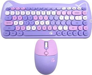 Wireless Mouse and Keyboard Set, Cute Cat Keyboard Mouse Combo for Girl Gift,2.4G Cordless Computer Mice with USB Receiver for Laptop PC MAC - Taro Purple