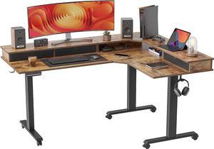 Triple Motor 63" L Shaped Standing Desk with 3 Drawers, Electric Standing Gaming Desk Adjustable Height, Corner Stand up Desk with Splice Board, Rustic Brown