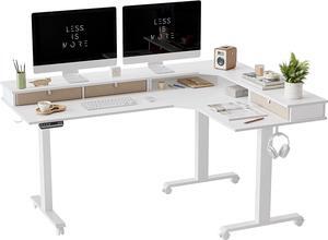 Triple Motor 63" L Shaped Standing Desk with 3 Drawers, Electric Standing Gaming Desk Adjustable Height, Corner Stand up Desk with Splice Board, White