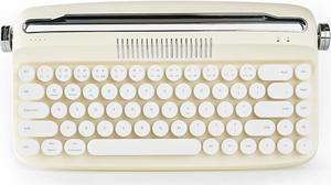 68 Keys Wireless Typewriter Keyboard, Retro Keyboard with Integrated Stand, USB-C/Bluetooth Keyboard with Cute Round Keycaps for Multi Device for Win/Mac - Ivory Butter