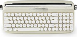 82 Keys Wireless Typewriter Keyboard, Retro Keyboard with Integrated Stand, USB-C/Bluetooth Keyboard with Cute Round Keycaps for Multi Device for Win/Mac - Sand Beige