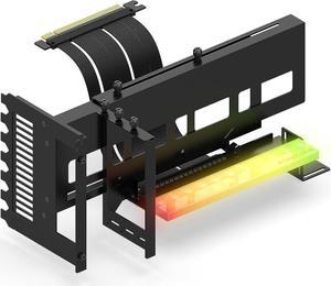 Vertical PCIe 4.0 GPU Mount Bracket Graphic Card Holder with 5V 3 Pin ARGB LED Module, Video Card VGA Support Kit with PCIe 4.0 X16 Gen4 17cm/6.69in Riser Cable 90 Degree Right Angle- Black