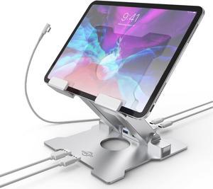 iPad Stand with USB/USB C Hub,Tablet Stand Adjustable Eye-Level iPad Pro Desktop Holder with USB 3.0,USB 2.0,USB-C 2.0,USB-PD,Docking Station for iPad Pro,iPad Air,MacBook Pro Air,Up to 13.5''