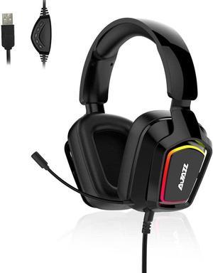 Wired Gaming Headset with Microphone - 7.1 Stereo Surround Sound - Volume Control - Adjustable Headband Noise Canceling Over Ear Headphones RGB Light for PC Laptop - Black