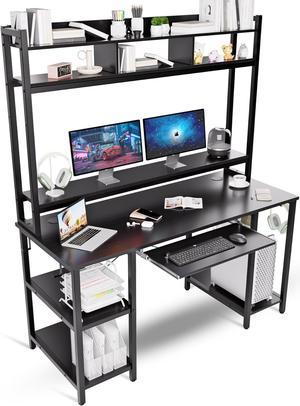 Desk with Hutch, 70 inch High 53 inch Width, Heavy Duty Computer Desk with Keyboard Tray and Storage Shelves Bookshelves, Easy Assemble - Black