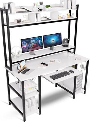 Desk with Hutch, 70 inch High 53 inch Width, Heavy Duty Computer Desk with Keyboard Tray and Storage Shelves Bookshelves, Easy Assemble - White