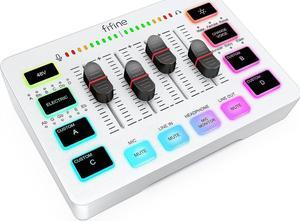 FIFINE Audio Mixer, Gaming Streaming PC Mixer with Slider Fader, XLR Microphone Interface, Monitoring, for Video/Game Voice/Podcast Recording-AmpliGame