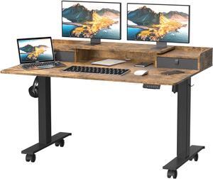 Widened 63×30 Inch Standing Desk, Electric Adjustable Height Desk with 2 Drawers, Sit to Stand Ergonomic Desk for Home Office - Rustic Brown