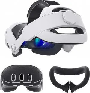 3 in 1 Accessoris Set for Quest 3, Comfort Head Strap with Adjustable Hinge, Silicone Face Pad Cover, Shell Protective Cover, VR Accessories Bundle Compatible with Quest 3