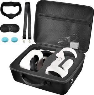 Hard Carrying Case for Meta/for Oculus Quest 3, Quest 2 All-in-One VR Gaming Headset and Touch Controllers, Travel Storage Bag with Silicone Face Cover & Lens Protector & Accessories - Black+ Sponge