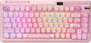 PRO RGB 75% Wireless Gasket Mechanical Keyboard, Triple Mode Bluetooth 5.0/2.4G/USB-C 82 Keys Hot Swappable Gaming Keyboard w/Knob & Power Display, Custom Linear Switches, Sakura Pink