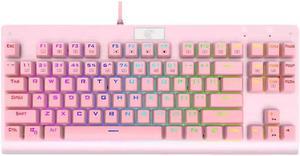 Compact 87-Key Tenkeyless Backlit Mechanical Keyboard | Tactile Brown Switches | Multi-Color & Multi-Mode Lighting | N-Key Rollover | Pink