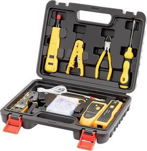 Network Tool kit, RJ45 Crimp Tool kit Pass Through Crimper Cat6 Cat5 Cat5e Crimping Tool, Wire Tracker, 110/88 Punchdown Tool, Stripper, Cutter, Cat6 Pass Through Connectors