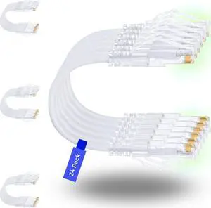 Patch Cables Cat6/ Cat6a 1ft (24 Pack) Slim, Cat6a Ethernet Patch Cable 10G Support, Snagless Cat 6 Patch Cable for Patch Panel to Switch, Flexiable Cat6 Ethernet Cable White