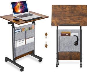 Mobile Standing Desk with Storage Bag Small 16 x 24 in, Portable Rolling Stand Up Table with Wheels, 360° Flip Laptop Computer Desk for Home Office, Rustic Brown