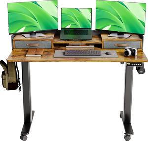 48" Standing Desk with Drawers, Stand Up Electric Standing Desk Adjustable Height, Sit Stand Desk with Storage Shelf and Splice Board, 48 Inch, Rustic Brown