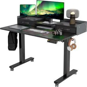 48" Standing Desk with Drawers, Stand Up Electric Standing Desk Adjustable Height, Sit Stand Desk with Storage Shelf and Splice Board, 48 Inch, Black
