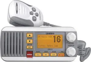 Uniden Advanced Fixed Mount VHF Marine Radio, All USA/International/Canadian Marine Channels Including New 4-Digit, CDN B Channels, 1 Watt/25 Watt Power, Waterproof IPX8 Submersible, White