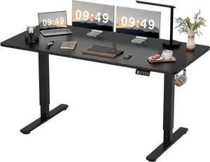 63" Electric Height Adjustable Standing Desk Large 63 x 24 Inches Sit Stand Up Desk Home Office Computer Desk Memory Preset with T-Shaped Metal Bracket, Black