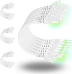 Patch Cables Cat6 1ft (24 Pack), Ethernet Patch Cable 10G, Cat 6 Patch Cable for Patch Panel to Switch, Flexiable Cat 6 Ethernet Cable with Gold Plated - White