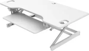 46" Standing Desk Converter Large - Height Adjustable Sit Standup Triple Monitor Riser - Gas Spring Computer Workstation, Retractable Keyboard Tray - White