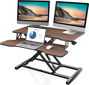 Height Adjustable Standing Desk 32 Wide Sit to Stand Converter Stand Up Desk Tabletop Workstation for Laptops Dual Monitor Riser - Brown