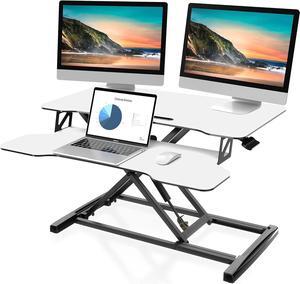 Height Adjustable Standing Desk 32 Wide Sit to Stand Converter Stand Up Desk Tabletop Workstation for Laptops Dual Monitor Riser - White