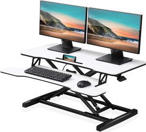 Height Adjustable Standing Desk 36 Wide Sit to Stand Converter Stand Up Desk Tabletop Workstation for Laptops Dual Monitor Riser - White