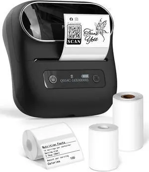 Label Maker 3.14 Inch Bluetooth Portable Thermal Label Printer for Barcode, Address, Labeling, Mailing, File Folder Label, Easy to Use, Support Phone&PC, With 3 Coiled Label - Black