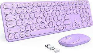 Keyboard and Mouse Set ,Cute Wireless Keyboard and Mouse with USB and Type C Receiver, Full Size Cordless Purple Wireless Keyboard for Mac and Windows, Laptop, PC (Purple)