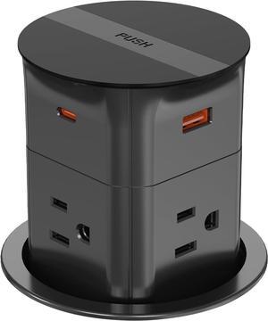 Pop up Outlet for Countertop, PD 20W USB C Fast Charging, 3.15" Desk Grommet Power Station, 4 Outlets,4-USB, Kitchen Island Pop Up Electrical Outlet, Office Recessed Power Supply,6ft Cord,  Black