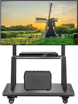 Mobile TV StandRolling TVs Cart on Wheels Height Adjustable HeavyDuty Floor Stand Base for 4286 Inch LCD LED OLED Flat Panel Screens Smartboard Movable Holds up to 176lbs with Shelf