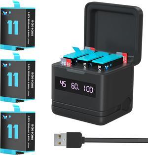 Hero 9/10/11/12 Battery 3-Pack 2000mAh and USB Storage Fast Charger Fully Compatible with Gopro Hero 9 10 11 12 Black Official with High Speed Micro SD Card Reader Function