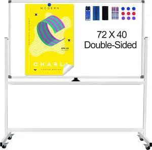 Mobile Dry Erase Board with Stand 72 X 40 Large Rolling Whiteboard on Wheels Double-Sided Magnetic Mobile White Boards, Portable Whiteboard with Stand with 3 Eraser, 6 Markers, 10 Magnets