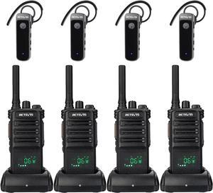 Retevis RB89 Walkie Talkies with Earpiece and Mic, GMRS Radio Handheld, 2 Way Radios Long Range, High Power Handsfree, Auto Reconnect, for Construction, Hotels, Warehouse (4 Pack)