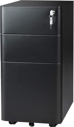 3-Drawer Slim File Cabinet, Vertical Filing Cabinet, Fully Assembled Except Casters, Black