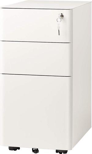 3-Drawer Slim File Cabinet, Vertical Filing Cabinet, Fully Assembled Except Casters, White