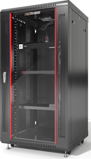 Server Rack  22U - Wall Mount Rack - Locking Cabinet for Network - Electronics - Security - Audio - Video - AV Equipment - Data Rack - Legs/Power Strip/Shelf/Fan - 24-Inch Deep Sysracks