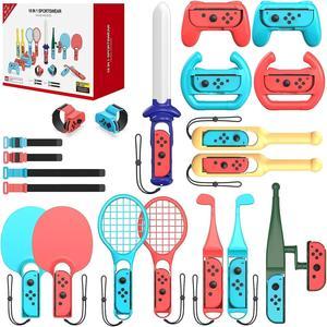 Switch Sports Accessories Bundle 18 in 1 for Nintendo Switch Sports Accessories Compatible with Switch/Switch OLED with Tennis Racket/ Golf Clubs/ Sword Wrist Bands/ Leg Strap