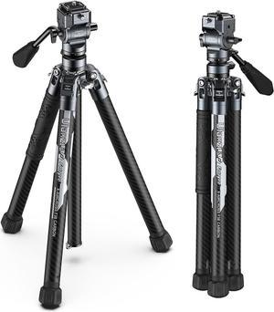 ULANZI Video Travel Tripod, 61.4" Lightweight Carbon Fiber Camera Tripod with Quick Release 1/4" Screw & Video Head, for Most Cameras/DSLR/Projector, Weight 2.38lbs, Maxload 22lbs