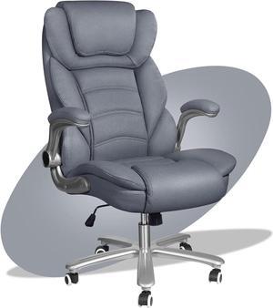Executive Office Chair, Big and Tall Office Chairs for Heavy People 400lbs Wide Seat, High Back Leather Office Chair Lumbar Support with Adjustable Armrest, Office Desk Chair, Grey/Blue