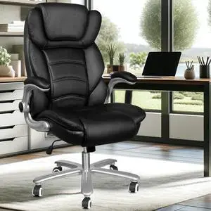 Executive Office Chair, Big and Tall Office Chairs for Heavy People 400lbs Wide Seat, High Back Leather Office Chair Lumbar Support with Adjustable Armrest, Office Desk Chair, Black